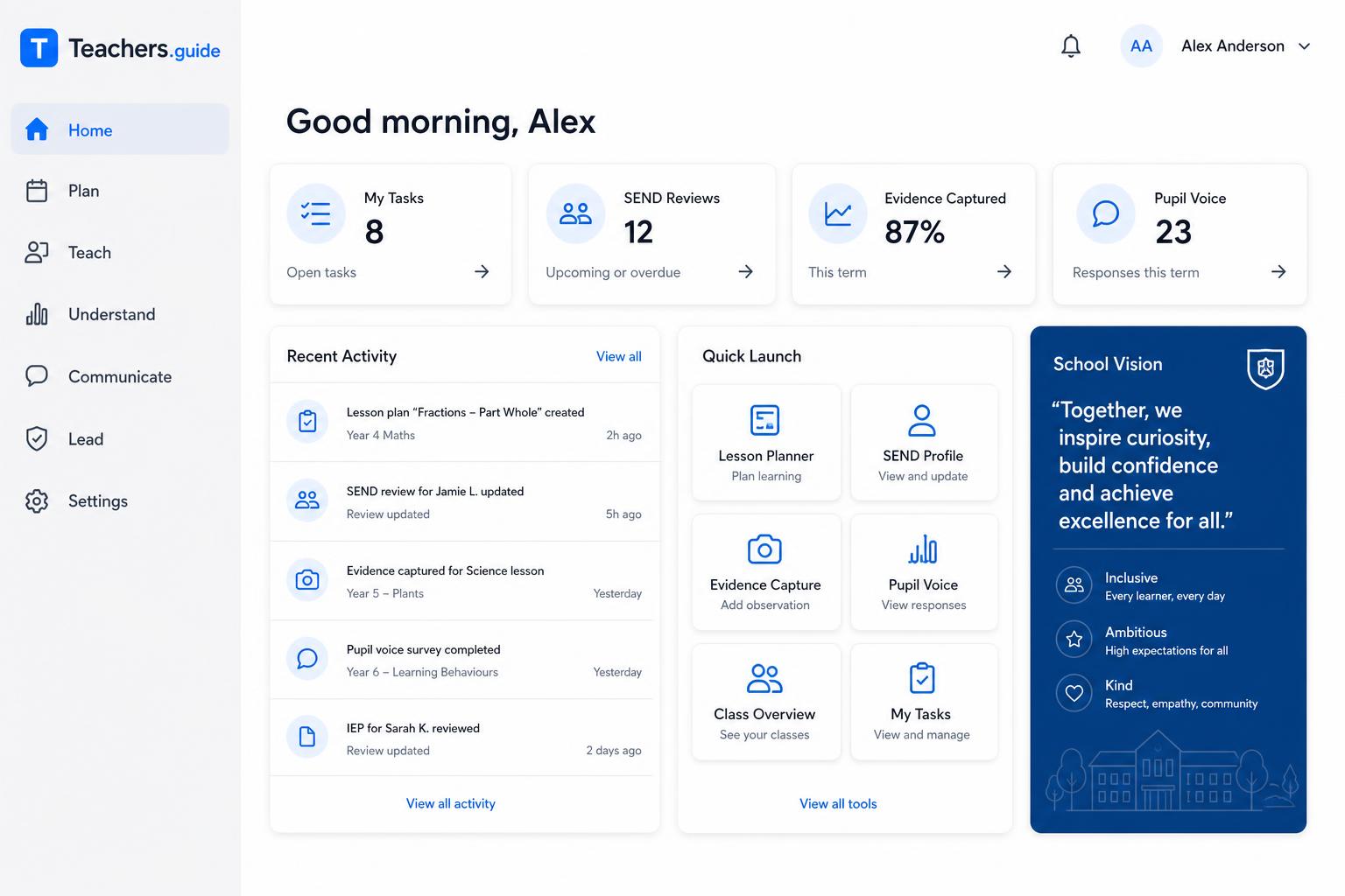 Teachers.guide school dashboard
