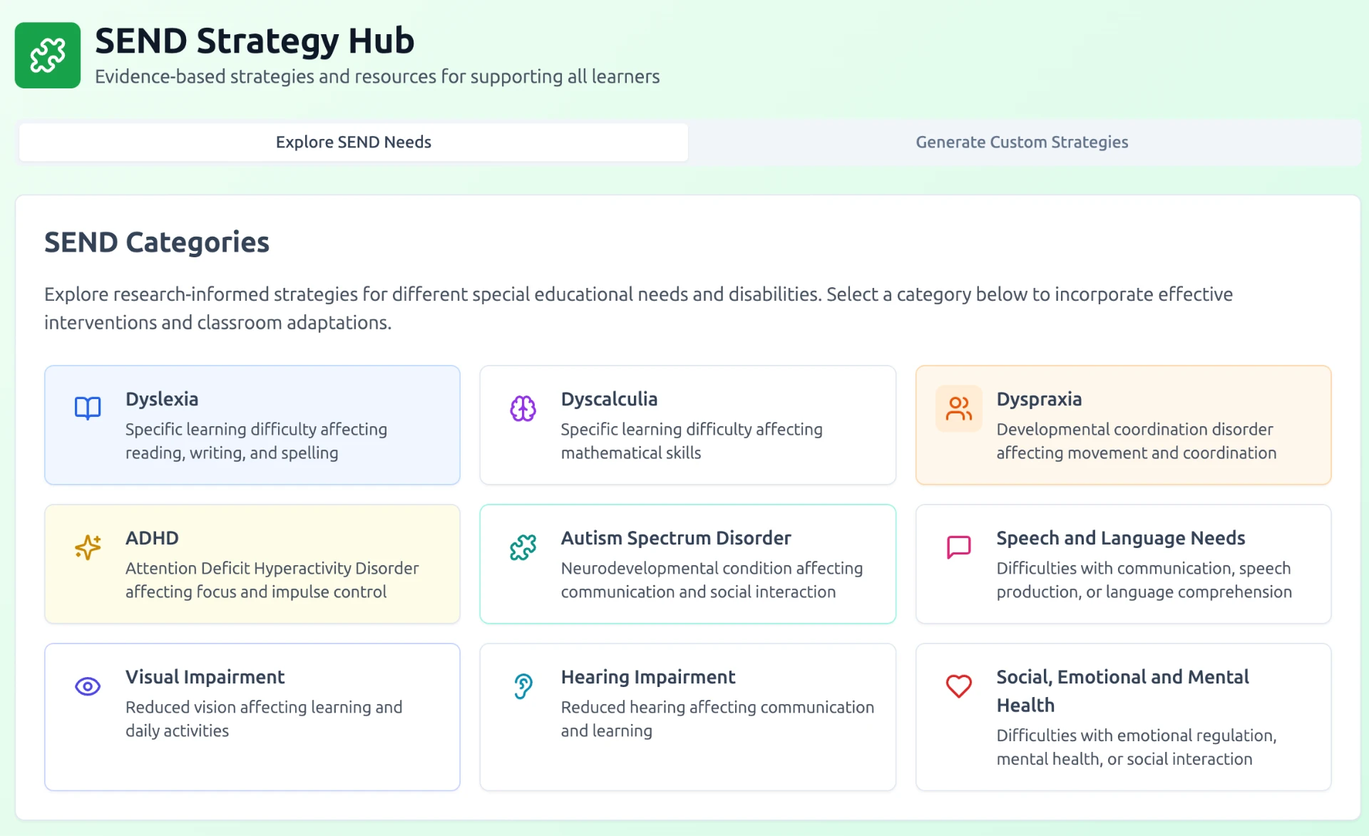SEND Strategy Hub – Research-informed strategies and classroom adaptations across every area of need.